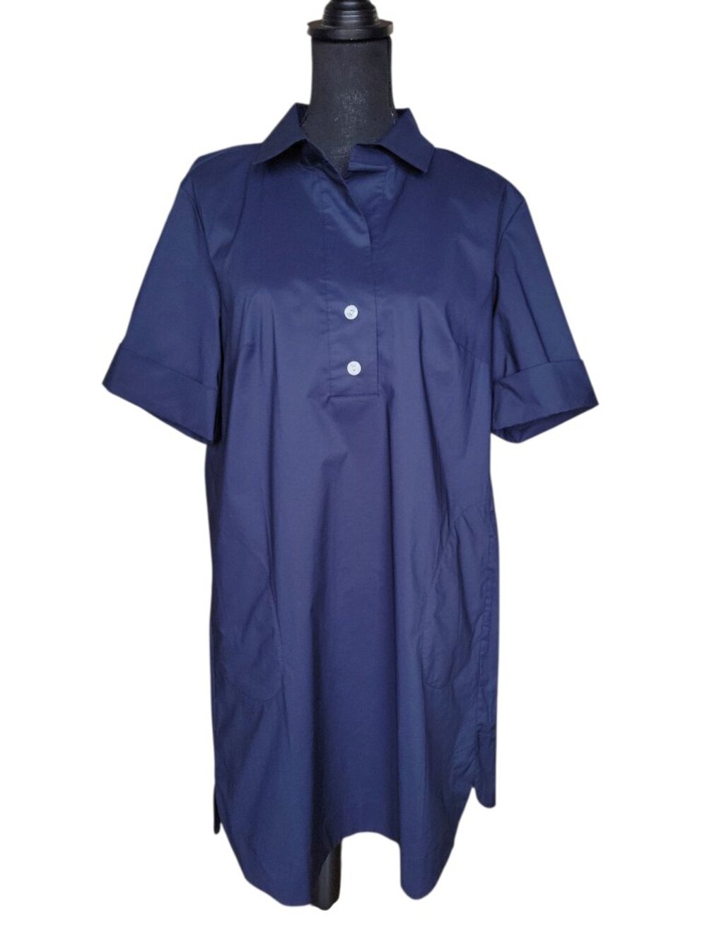 Hinson Wu NWT Navy Blue Aileen Short Sleeve Button Back Dress Women's Size L - Picture 3 of 13